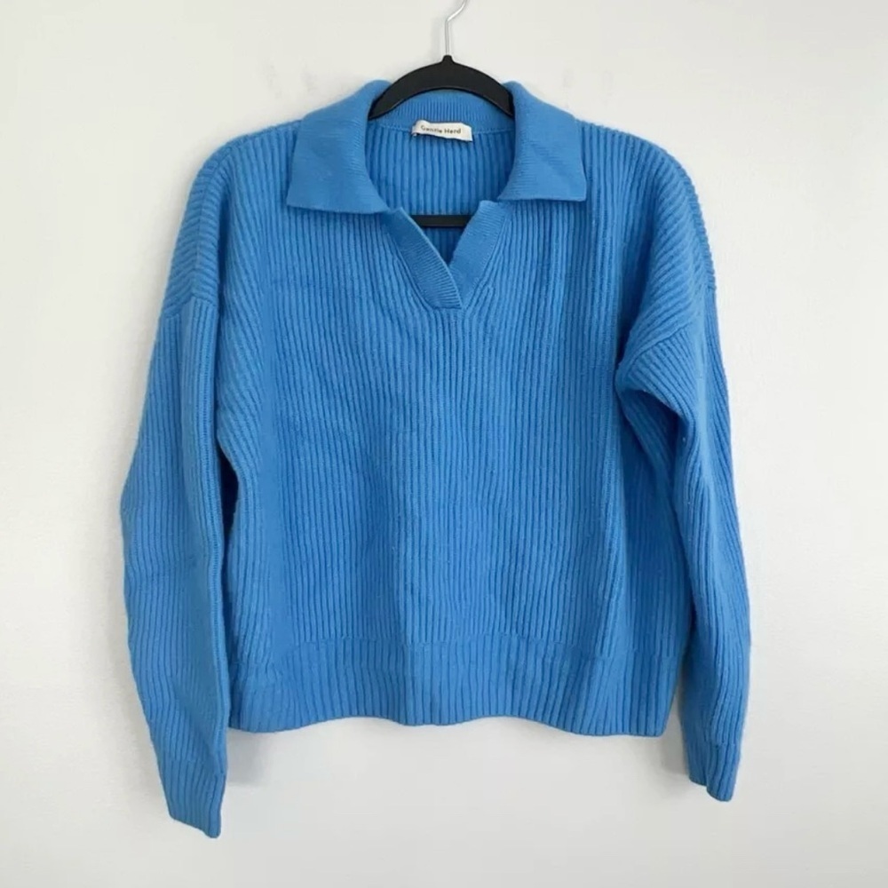 Gentle Herd Size M • Glacier Blue Cashmere Contrast Collar Polo Sweater - Picture 5 of 10